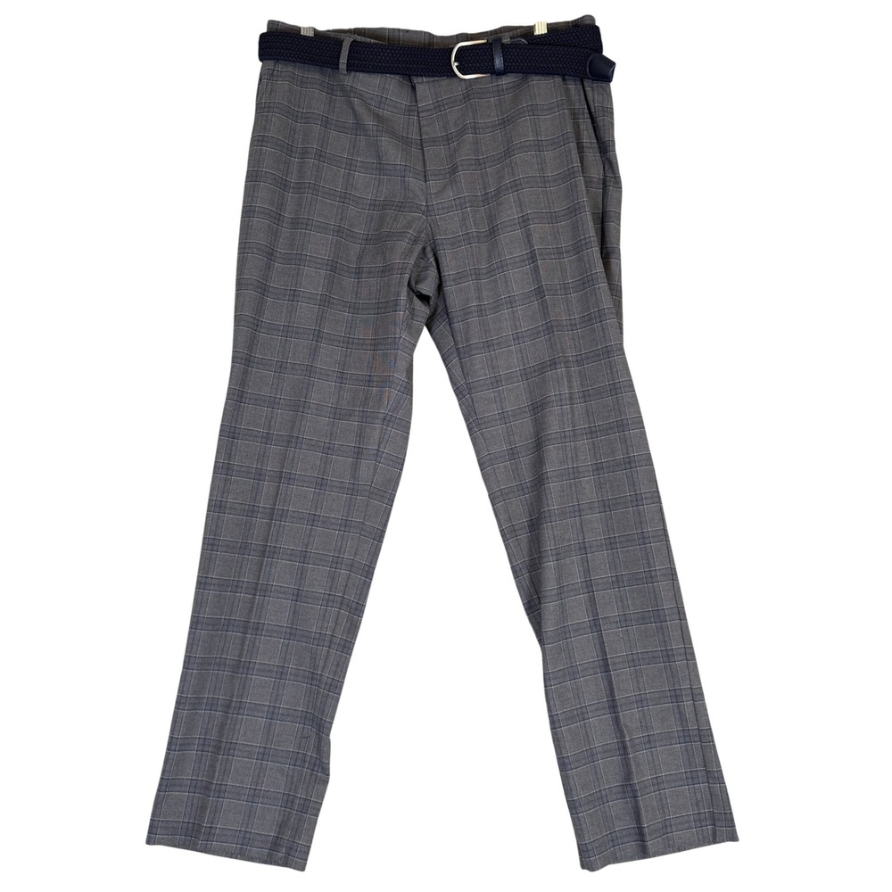 Tommy Hilfiger Mens Grey Plaid Dress Pants with Braided Belt Size 33x28.5